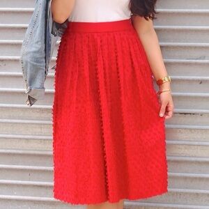 J.Crew Women’s Red Clip Dot Textured Cotton A-Line Midi Skirt Size 12 F2449 EUC